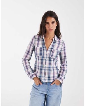 Hollister Y2k Slim Fit V Neck Flannel Shirt - Blue