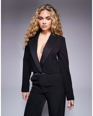 River Island Blazer Corto Stile Smoking - Blu