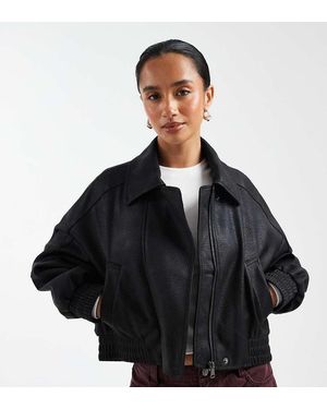 ASOS Asos Design Petite Leather Look Moto Bomber Jacket - Black