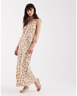 Aware Robe longue sans manches à col v et imprimé fleurs - crème - Neutre