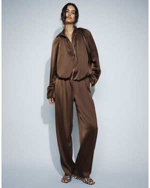 Missy Empire Conjunto De Pantalones Relajados De Satén Con Cordón En-Marrón