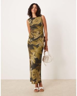 ASOS Sleeveless Ruched Waist Midi Dress - Natural