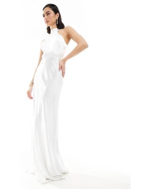 Six Stories Bridal Halter Neck Satin Maxi Dress - White