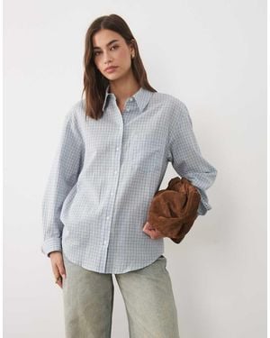 Mango Oversized Overhemd Met Blauwe Ruitprint - Grijs