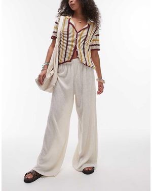 TOPSHOP Textured Wide Leg Trousers - White