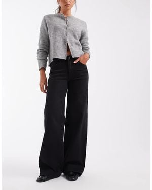 Noisy May Kenzie Jeans Wide Leg A Vita Media Lavaggio Slavato - Nero