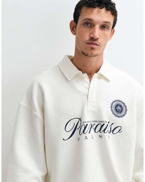 ASOS Maglia Oversize Con Stampa Testuale Blu Su Fondo Crema - Bianco
