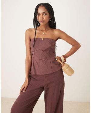ASOS Combinaison en coton avec pantalon et top bandeau en lin - chocolat - Violet