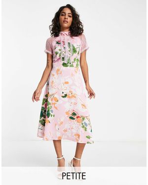 Liquorish A Line Lace Detail Midi Dress - Pink