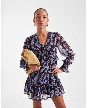 Wednesday's Girl Floral Print Floaty V-Neck Midi Dress - Blue