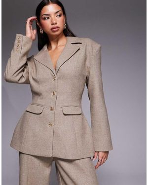 Wanderdoll Farron Wool Structured Cinch Waist Longline Blazer - Grey