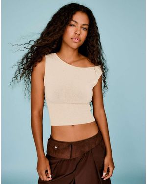 Bershka Sequin Knit Boat Neck Top - White