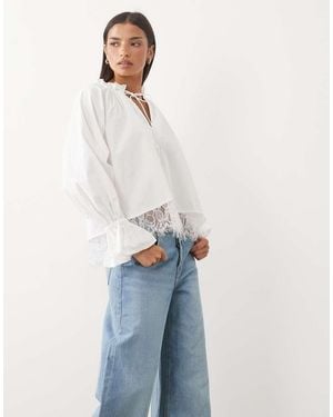 ASOS Poplin Top Met Kanten Zoom - Blauw