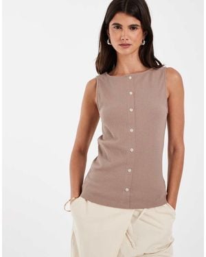 Gap Button Through Boatneck Tank Top - Natural