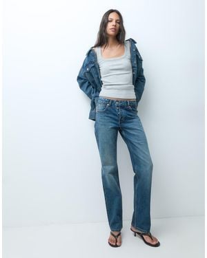 Stradivarius Jeans Slim Fit Dritti Con Bottoni - Blu