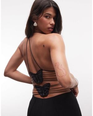 I.AM.GIA Ellery Strappy Butterfly Pattern Open Back Cami Top - Black