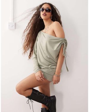 Monki Vestido Corto De Manga Larga Con Diseño Drapeado De -Verde