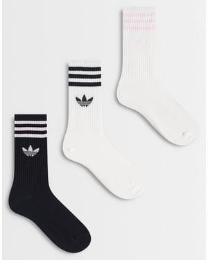 adidas Originals 3 Pack Three Stripe Crew Socks - Natural