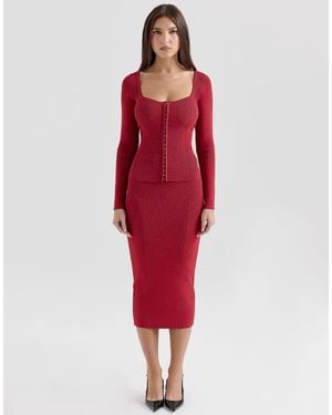 House Of Cb Eliane Knitted Midi Skirt - Red