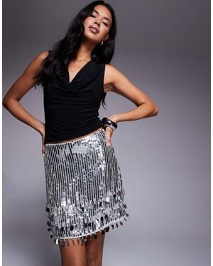 ASOS Sequin And Embellished Fringe Mini Skirt - Blue