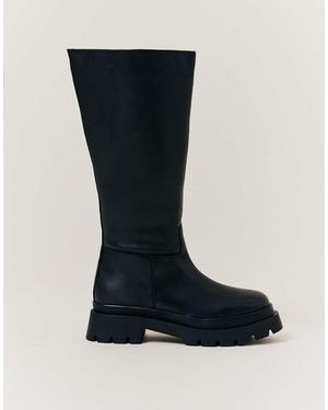 In The Style Chunky High Leg Boot Wide Leg - Black