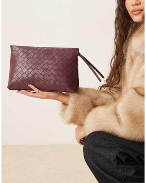 ASOS Zip Top Weave Clutch Bag - Brown