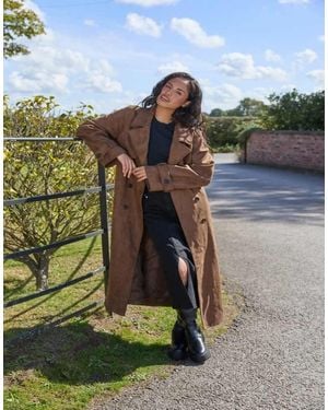 South Beach Faux Suede Trench Coat - Brown