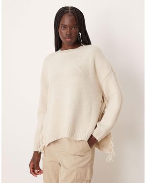 Vila Fringe Detail Knitted Jumper - Natural