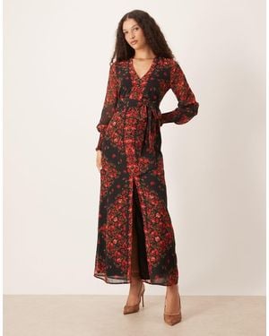 Hope & Ivy V-Neck Button Front Maxi Dress - Multicolour