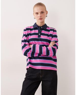 Vila Polo style rugby oversize à rayures - rose et bleu marine - Violet