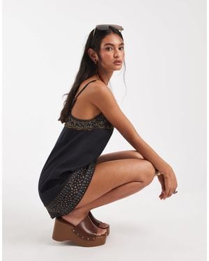 Free People Sunspell Boho Embroidered Mini Dress - Black