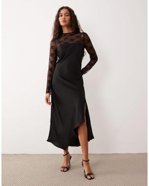 Y.A.S Hybrid High Neck Lace Top And Satin Slip Dress - White