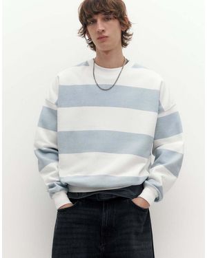 Pull&Bear Striped Round Neck Sweatshirt - Grey