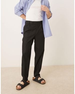ASOS Smart Relaxed Tapered Fit Linen Blend Trousers With Front Pleat - Black