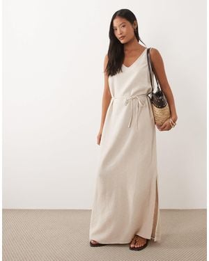 JDY Petite Tie Waist Linen Blend Maxi Dress - Natural