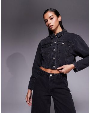 Liquor N Poker Boxy Denim Jacket With Diamante Seam Detail Co-Ord - Blue