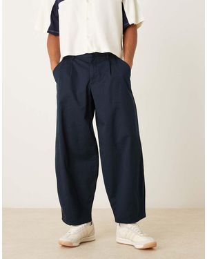ASOS Pantalones Azul Marino De Corte Barrel Con Cintura Elástica De