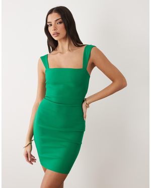 Vesper Bengaline Square Neck Strappy Mini Dress - Green