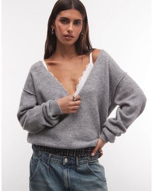 Weekday Pull col v profond chiné - Gris