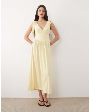 Nobody's Child Addison Viscose Bow Detail V-neck Midi Dress - Natural