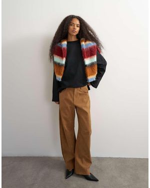 TOPSHOP Faux Suede Barrel Leg Trouser - Natural