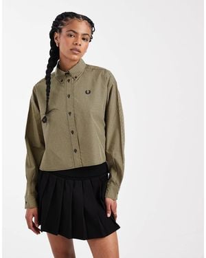 Fred Perry Long Sleeve Checkerboard Logo Shirt - Black