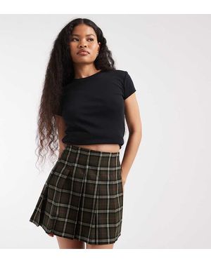 New Look Check Pleated Mini Skirt - Black