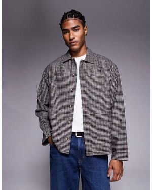 ASOS Boxy Oversized Micro Plaid Wool Mix Shirt - Grey