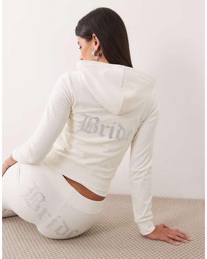 Juicy Couture Sudadera Con Capucha De Terciopelo Con Logo De Strass 'Bride' Con Cremallera Y Conjunto En Crema-Blanco - Neutro