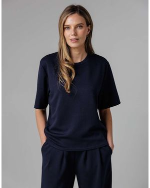 French Connection Luxe Short Sleeve Crew Neck Pinched Top - Blue
