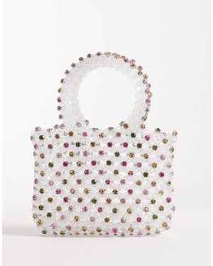River Island Diamante Beaded Grab Bag - White