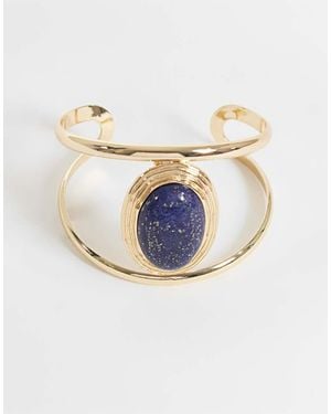Reclaimed Vintage Gold Molten Cuff With Blue Lapis Stone