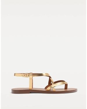 Stradivarius – flache riemchensandalen aus leder - Natur