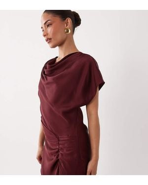 Forever New Satin High Neck Tuck Side Detail Bias Maxi Dress - Red